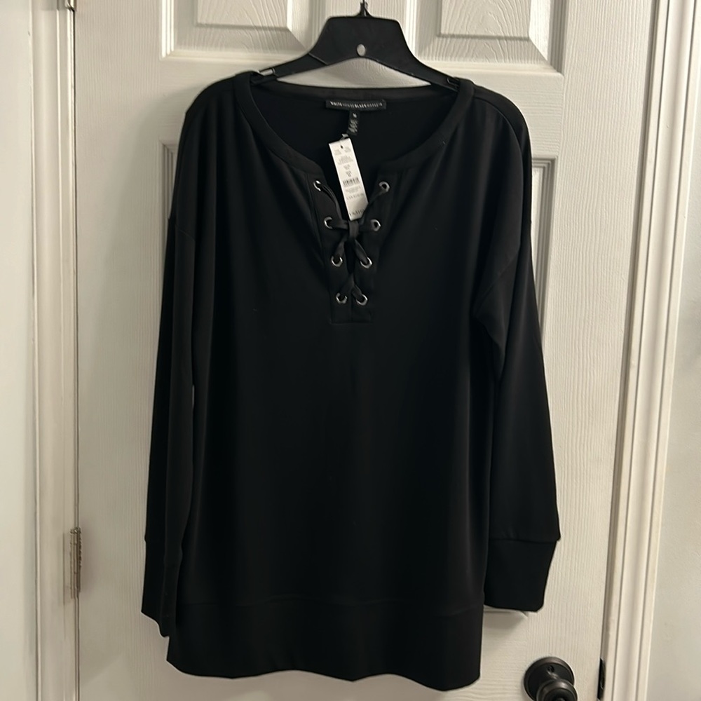 NWT WHBM Lace Up Black Tunic Top - SZ M